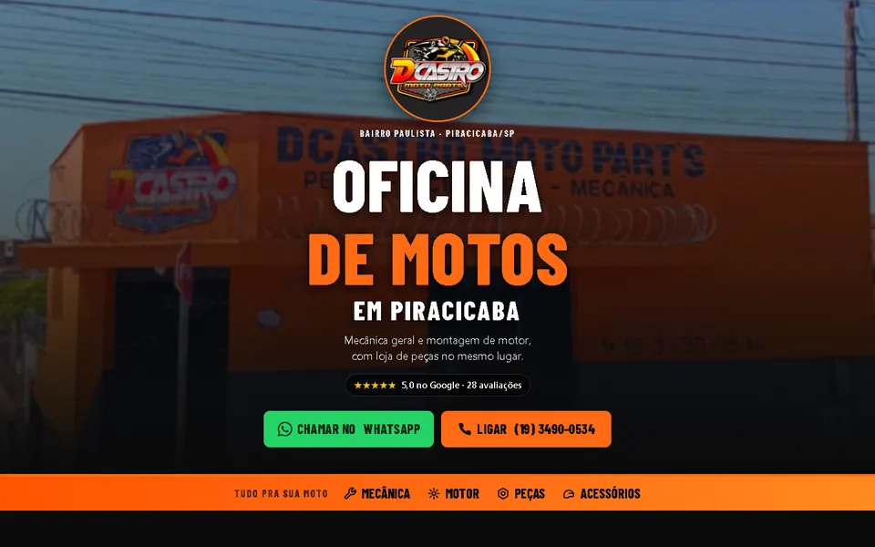 Tela de D'Castro Motoparts no computador